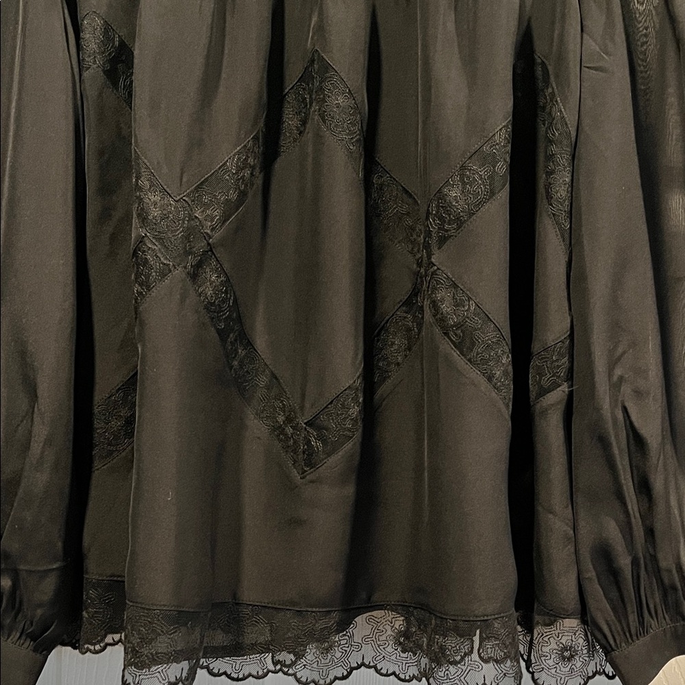 Madewell Silk Lace Inset Long Sleeve Black Top Delicate Intricate Romantic Flowy - Picture 4 of 16